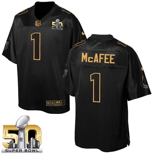 Men's Elite Pat McAfee Nike Jersey Black - #1 Pro Line Gold Collection NFL Indianapolis Colts